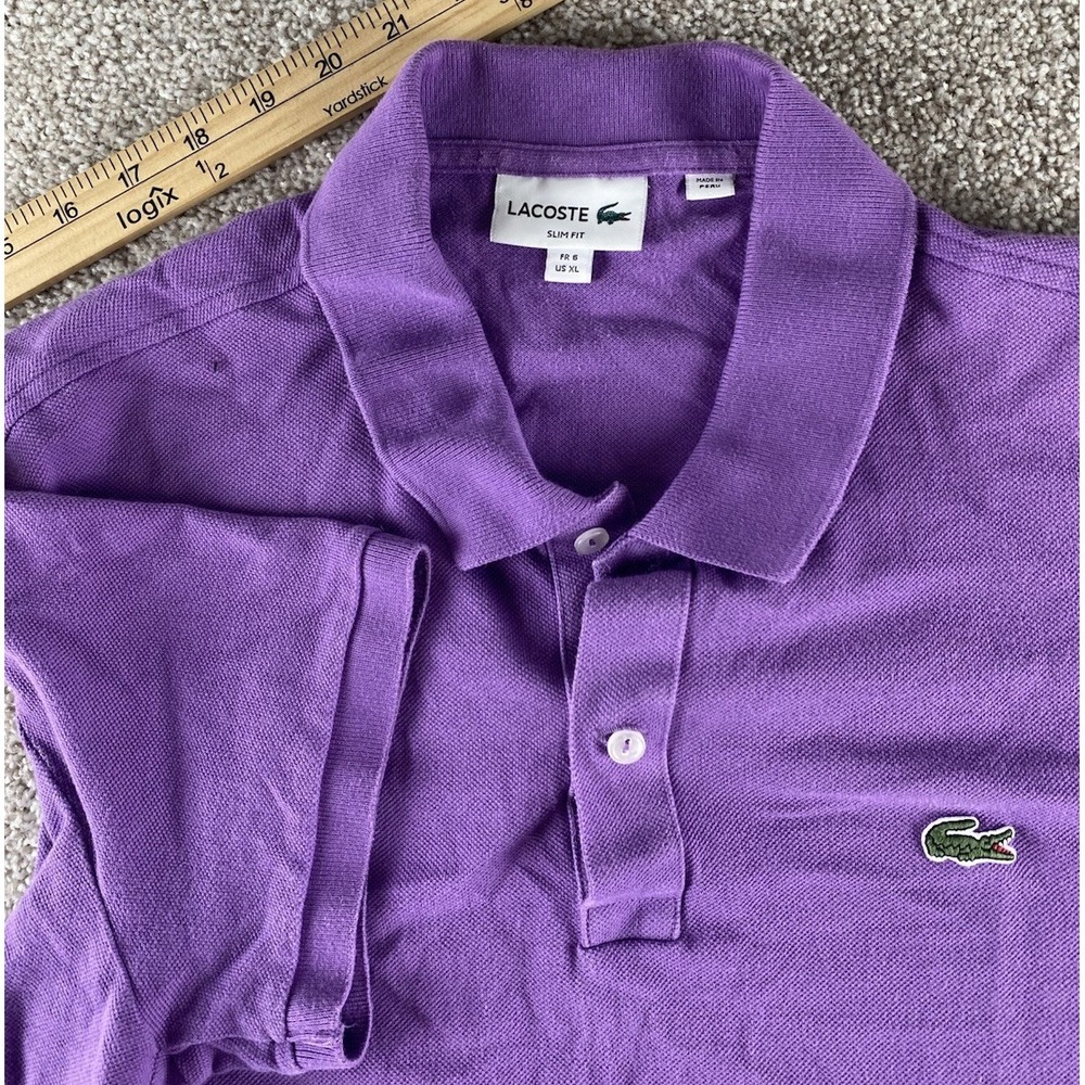 Lacoste Solid Purple Polo Shirt Mens M( 6) Preppy Spring Tennis Cotton Read